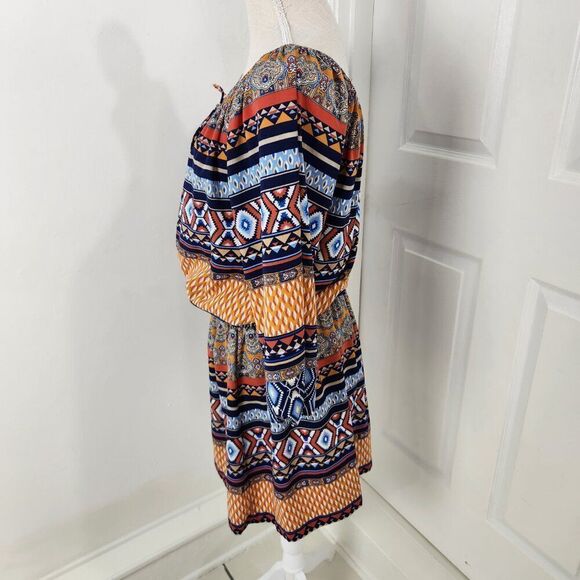 Betsey Johnson Dress Womens 12 Peasant Smocked Waist Boho Aztec Southwestern - Picture 5 of 16